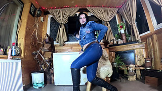 Tight Jeans Cameltoe JOI, Gold Thong Wedgies and Wet Spit Dildo Worship