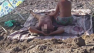 Exhibitionist Wife Outdoor Amateur MILF Blowjob & Handjob Big Cock on Nudity Beach Public in Front of Voyeur with Cum
