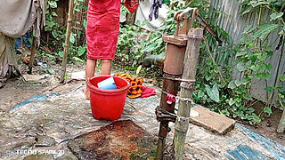 Refreshing Outdoor Bath in an Open Field