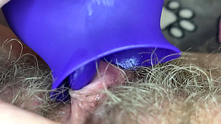 Extreme closeup big clit licking toy orgasm hairy pussy