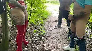Amateur Blonde MILF in Latex Boots Gets Fucked in a Parking Lot on the Freeway