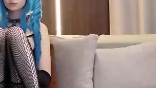 Vulva rubbing close up with blonde handling monster dildo