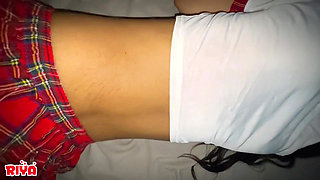 Stepsis in School Dress Fucked at Night by Stepbrother