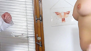 Two perverted doctors examine aroused cunt of young blonde Cayla Lyons