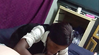 18 Year Old Horny School Girl, Sucks and Ride Cock for a First Time, Her Face Shows Enjoyment with Older Man