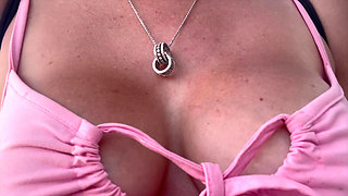 Italia Hot Big Tits MILF Artemisia Love Walking Around La Showing Her Juicy Boobs in a Pink Dress