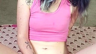 Independent Teen brunette girl toying pussy outdoor