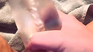 Playing with a fleshlight and pocket pussy toy Tribbing them on my big horny clit it felt amazing