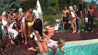 Pool party full of sucking, threesome fuck and group fuck