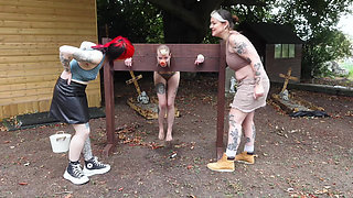 Naked Humiliation Girl Is Put in Stocks & Degraded