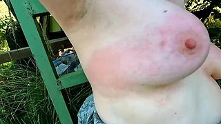 Slapping Her Big Tits in Public