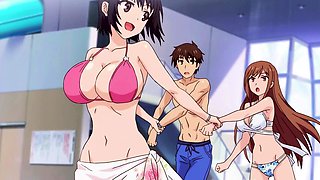 Hentai step beauty sits deep for fast bare bounce on bench