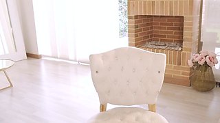 Close up with teen blonde sex doll rubbing her cunt