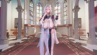 Featured Aponia - Nun with Phone Number Striptease, White Stockings, Plump Big Butt, Nipple Piercings, Jiggling Big Tits