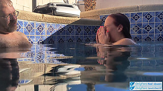Underwater Outdoor Pool Sex with Long Hair Redhead Rapunzel MILF