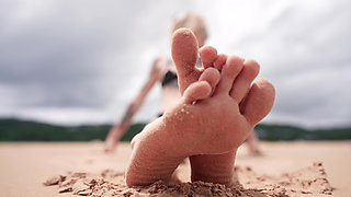 Worship My Feet on Public Beach and Get My Permission to Cum