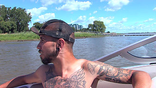 Six People on a Boat in Open Water Getting Wild