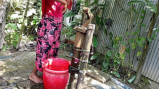 I Fucked My Village Stepsister Outside While She Was Taking a Bath