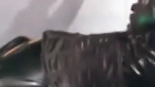 Caged and gagged Rubber Sissy get fucked