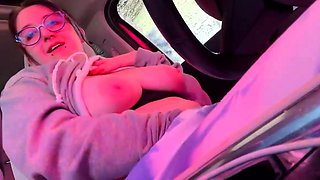 Busty TikTok slut gets caught masturbating in car wash