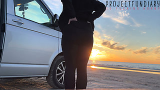 sunset sex at the beach in yoga leggings