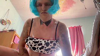 Sexy Cow Ts Jerks Big Cock Eats Cum