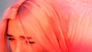 Close up with teen blonde sex doll rubbing her cunt