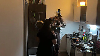 Dominant MILF Stretches Latex Sub's Ass Wide in Kitchen