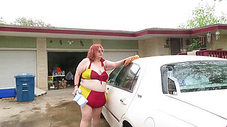 Sexy Mature bbw redhead  Nurse Vicki washes her car!