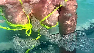 Artemisia Love Flashing Her Perfect Big Tits Underwater and Smoking a Cigarette