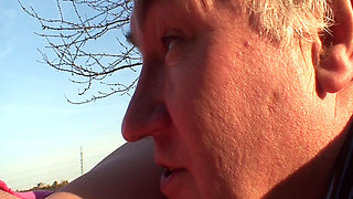 Hot Brunette Gets Eaten Out and Fingered by Older Guy Outdoors