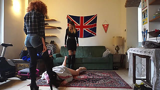 Femdom Ballbusting Pig in Heels Submission