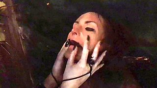 Busty slave sucks cock and gets fucked in wild BDSM threeway