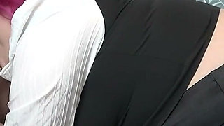 Hot Blowjob in Pvc Leggings and a Blouse with High Heels