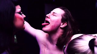 Pitiful slave humiliated and punished in femdom threesome