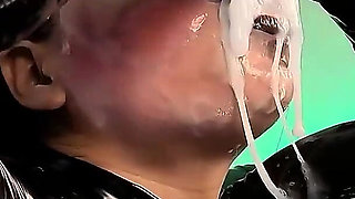 A Demon Dressed in Latex, Latex Gloves, a Latex Suit, and Black Lips, Sensually Sucks Your Cock and Spits Saliva and Semen on Me