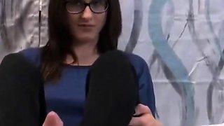 Nerdy Girl Gives an Intense Footjob in Glasses