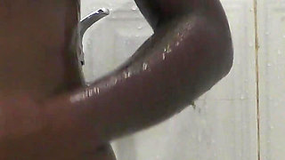 Ebony teen maid creampied in doggy style in the shower