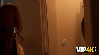 Vip4k. nasty redheaded step-mother trains her stepdaughter's boyfriend how to bang