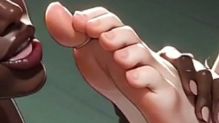 Blonde Queen Foot Domination - Ebony Slave Passionately Sucking Her Feet