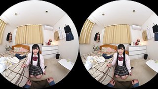 Japanese students explore VR passion in long haired POV