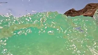Emma Voyeur Naked Underwater Beach Tease - Big Booty MILF Flashing Tits & Pussy in Ocean