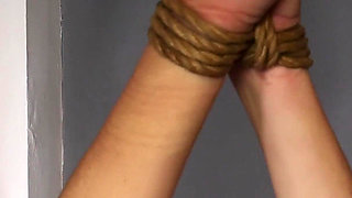 One-leg Stand Ordeal: Arms Overhead, Wand on Leg Wrecks Orgasms as Slave Mila Struggles to Balance!