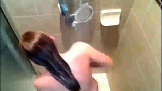 stepdaughter soaps and shaves in shower (voyeur)