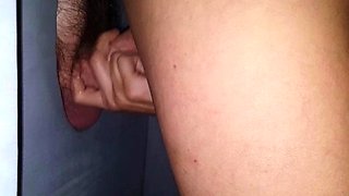 Natural busty blonde in glory hole blowjob