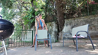 Distressed Stepaunt Seduces and Fucks Virgin Stepnephew to Convince Him to Help Her with the Bbq Before the Guests Arrive