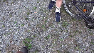 Sexy femdom tranny on bike ride! Ballbusting and CBT for horny camery guy!