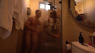 Redhead Latina roomie let me shower with her but I accidentally fucked her pussy