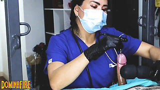 Nurse Femdom CBT Medical Exam with DominaFire - Cock Sounding & Handjob