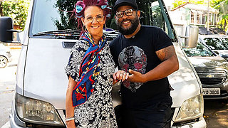 Redhead Granny with Glasses Gets Anal in Van - Rough Pickup Sex